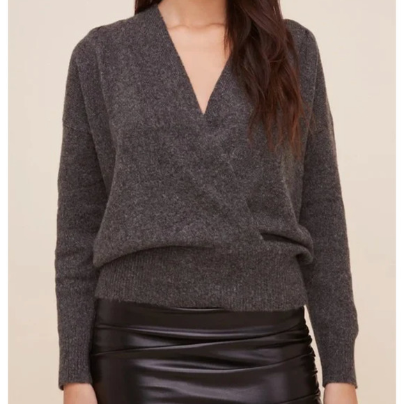 Astr Sweaters - NWT ASTR CHARCOAL PLEATED WRAP SWEATER SIZE SMALL